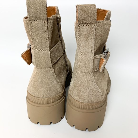 NEW Lucky Brand Tan Dune Elyton Suede Buckle Chunky Lug Sole Zip Ankle Boots 10 - Picture 3 of 8